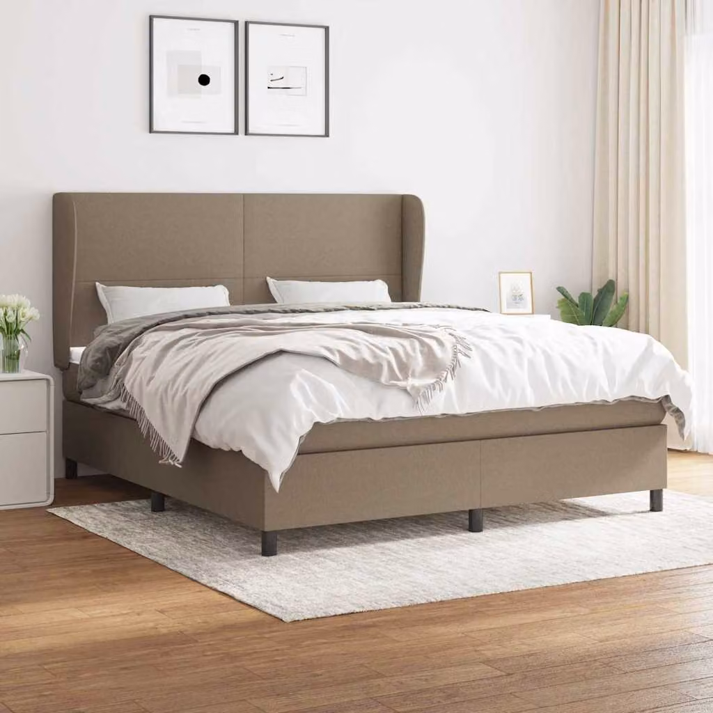 vidaXL Giroletto a Molle con Materasso in Tessuto, Colore Tortora, L/P/H: 160 x 200 cm