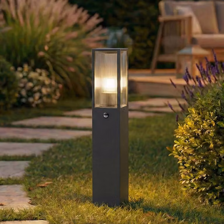 Lindby Lampione Peldar, antracite/scanalata, 80 cm, sensore Peldar Lindby, dimmerabile, Nero, Alluminio, Moderno
