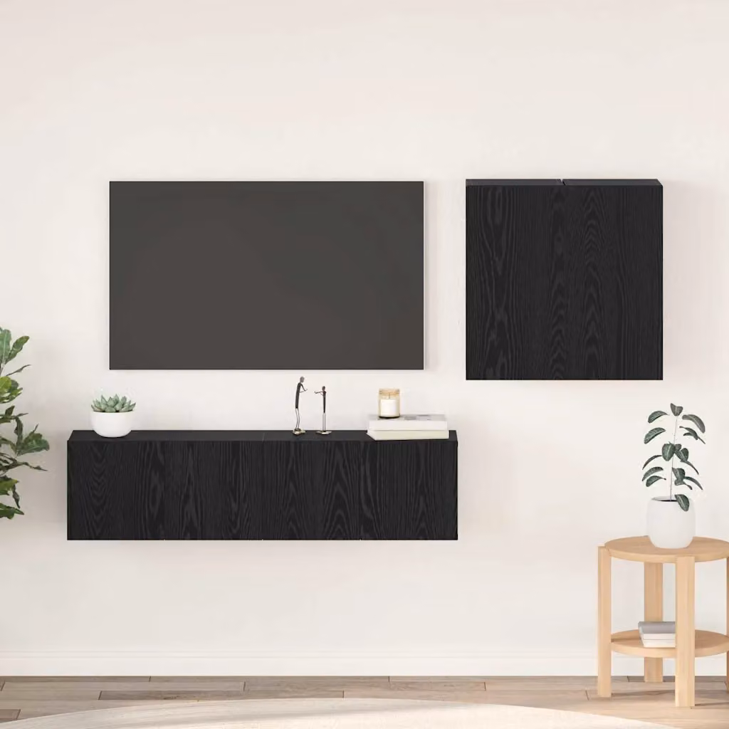 Set mobile TV moderno vidaXL da 4 pezzi in legno ingegnerizzato rovere e nero, montaggio a parete, L 120 x P 30 x H 30 cm – 1