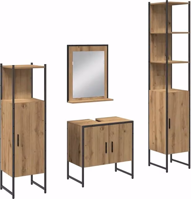 Set di mobili per il Bagno | Armadio da bagno 4 pz Marrone 33 x 33 x 185.5 cm