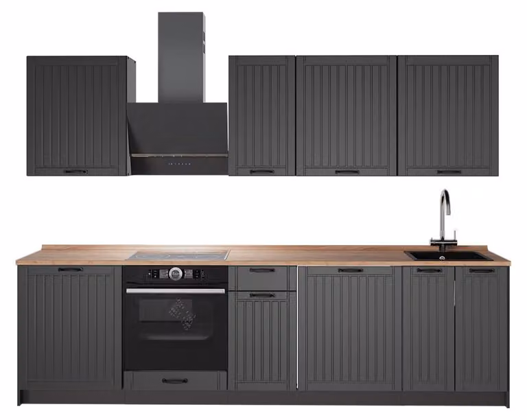 Cucina componibile Vicco Fame-Line Grigio scuro/Bianco 280 cm, PL Rovere, Model 64225