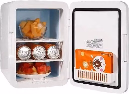 Mini frigorifero - Minibar - Funzione di raffreddamento e riscaldamento compatta - 9V - 220V - Per ufficio - Camera e stanza da letto - Bianco