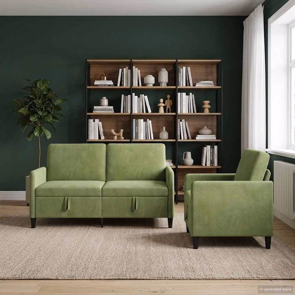 Set di 2 divani moderni vidaXL con contenitore, rivestimento in tessuto verde, seduta con apertura a sollevamento per il soggiorno