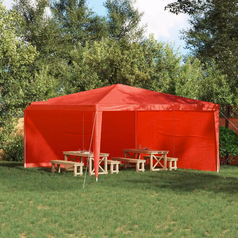 Set di 2 pareti per tenda da festa vidaXL in PE e acciaio, colore rosso, L 400 cm x H 195 cm