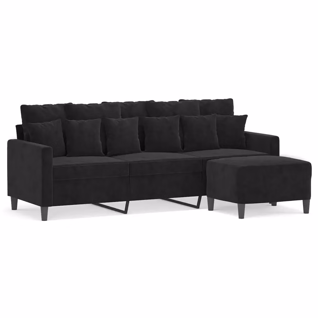 Divano a 3 posti vidaXL in velluto nero con poggiapiedi coordinato per il tuo soggiorno L: 198 cm, P: 80 cm, H: 77 cm – 2