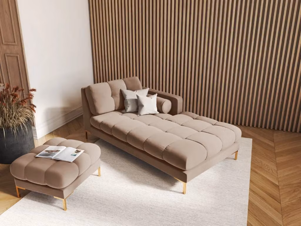 Chaise longue destra Bali di Cosmopolitan Design in velluto beige L: 164 cm, P: 102 cm, H: 75 cm – 2