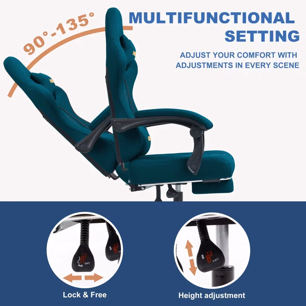 Poltrona da gaming Minimal in pelle PU blu con poggiapiedi reclinabile e supporto cervicale – 2