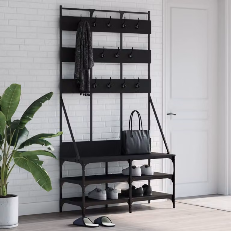 vidaXL Appendiabiti con Porta Scarpe e Panchina Nero L: 100 cm, P: 40 cm, H: 184 cm