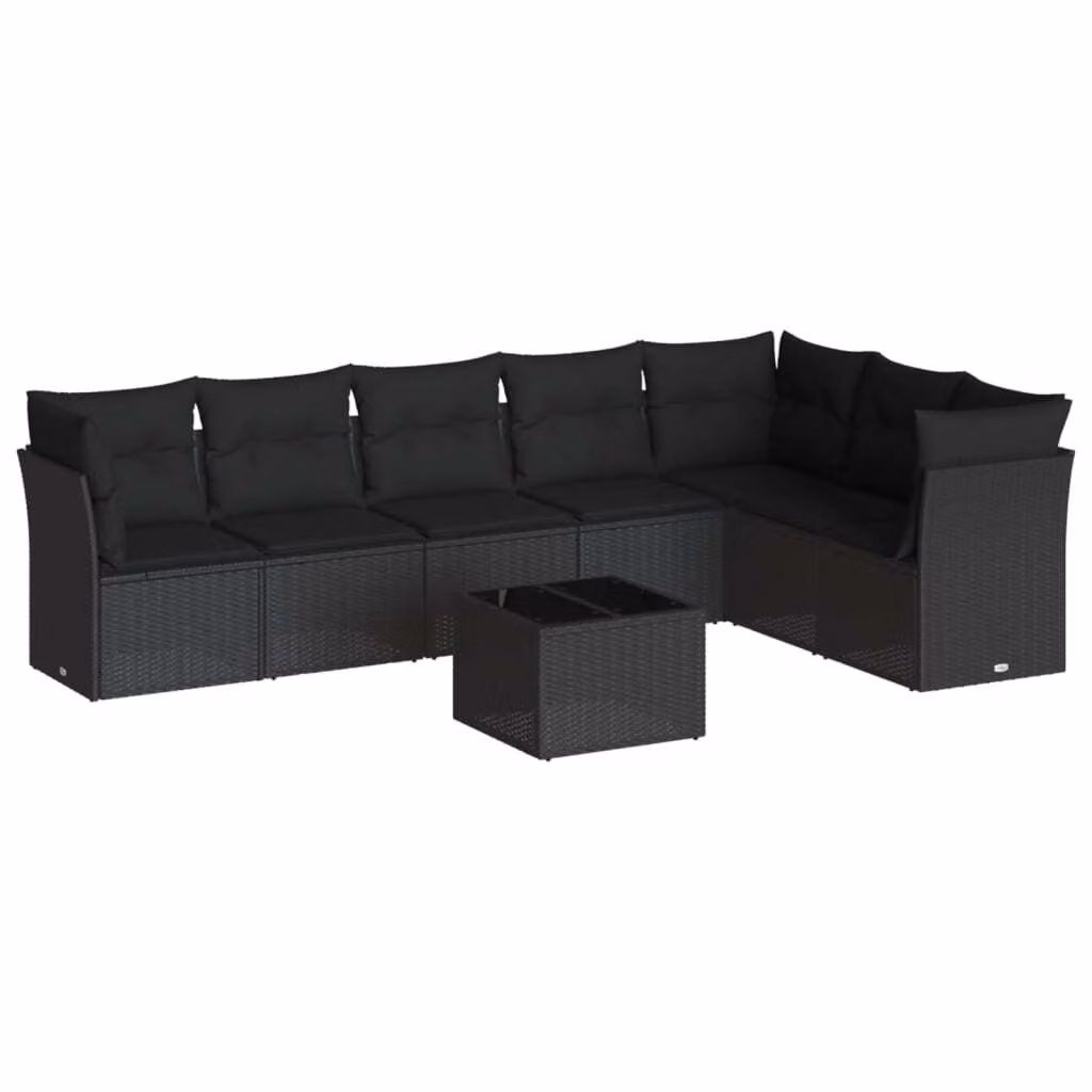 Set Divani da Giardino con Cuscini 8 pz Nero in Polyrattan