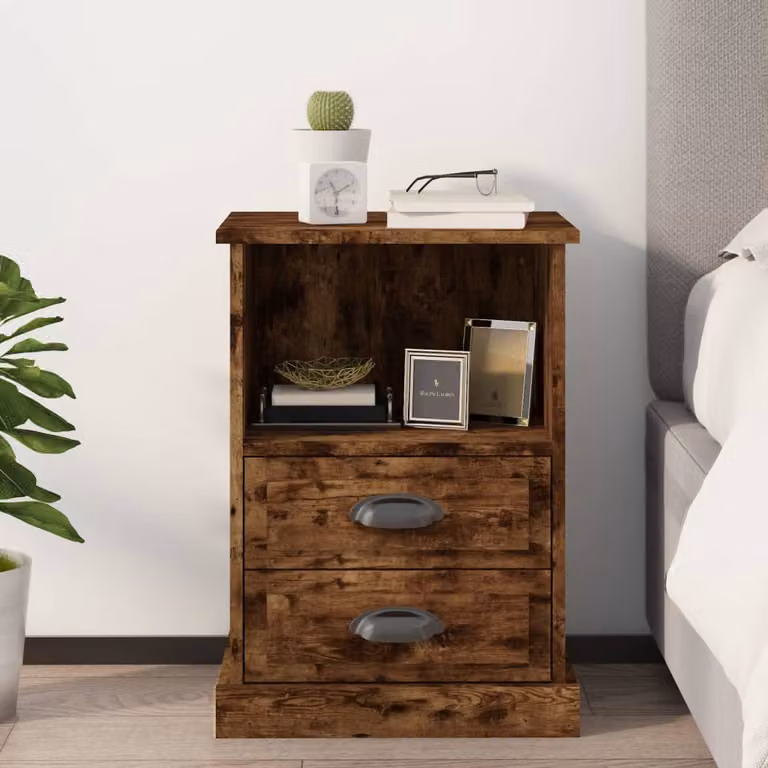 Comodino moderno vidaXL in rovere fumo, colore marrone, L 43 cm x P 36 cm x H 60 cm