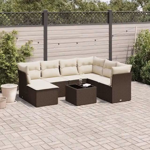 Set Divani da Giardino 8 pz con Cuscini Marrone in Polyrattan 3218003