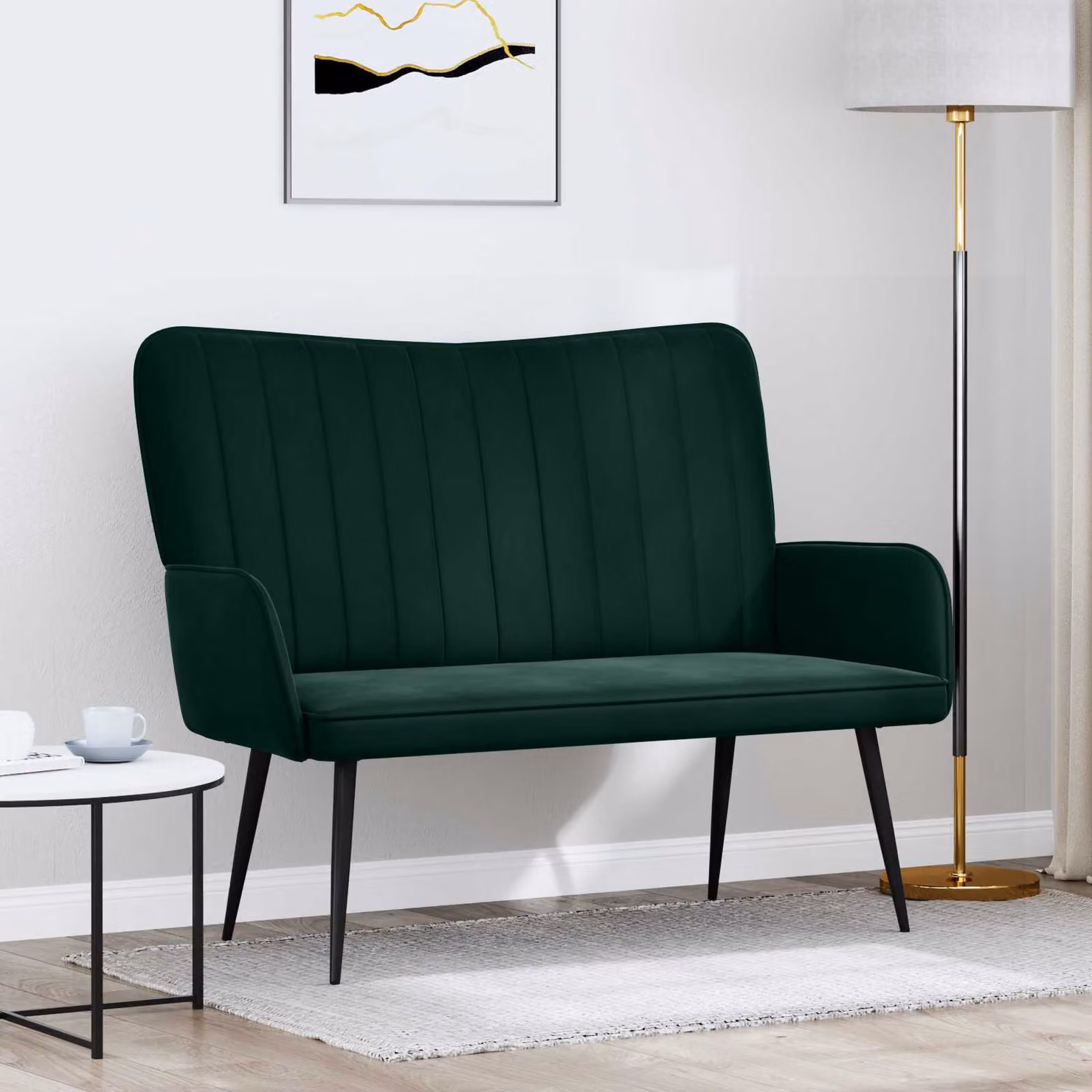 Divano a 2 posti vidaXL in velluto verde con struttura in legno e metallo L: 115 cm, P: 61 cm, H: 87 cm