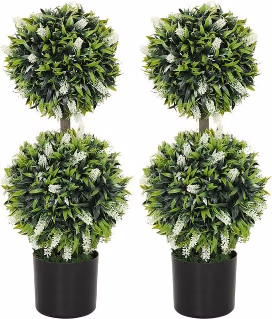 Set di 2 piante artificiali HOMCOM con vaso verde e bianco, resistenti ai raggi UV, Altezza: 70 cm – 1