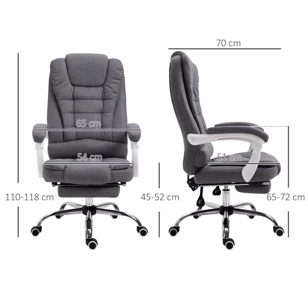 Sedia da ufficio ergonomica WISHDOR grigia in tessuto con poggiapiedi, altezza regolabile e rotelle, L/P/H: 70 x 70 x 118 cm – 2