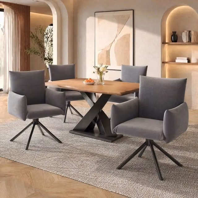 Set di 4 sedie da pranzo girevoli a 360° in velluto grigio con gambe in metallo