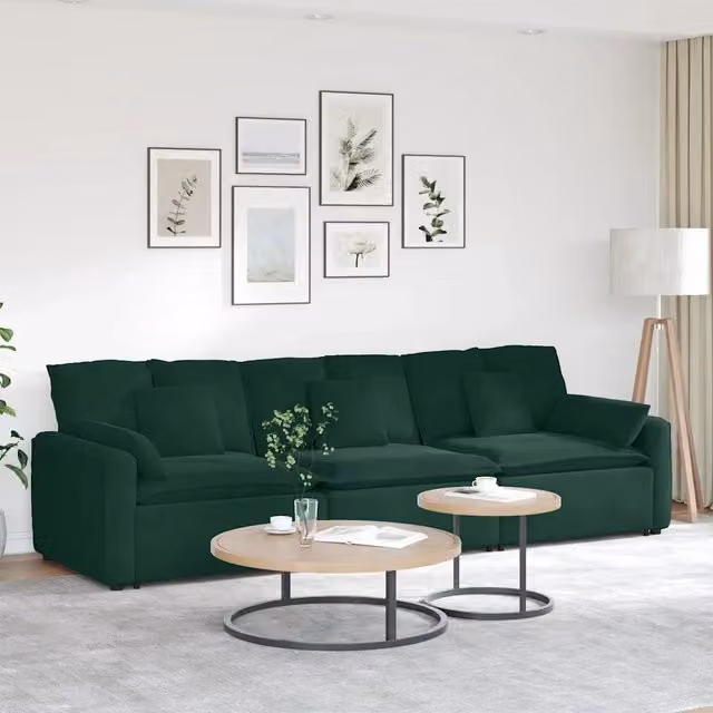 Divano Modulare con Cuscini Verde Scuro 3321101