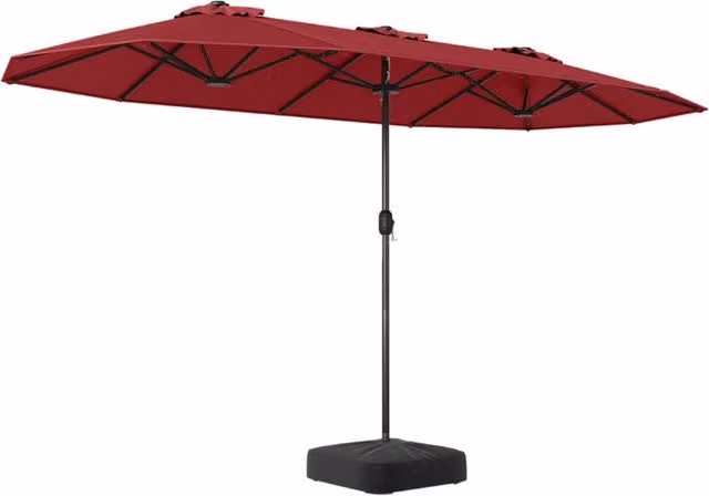 Ombrellone da esterno rettangolare doppio con manovella scorrevole e 12 stecche resistenti, colore rosso, L: 400 cm, L: 243 cm, H: 212 cm – 1