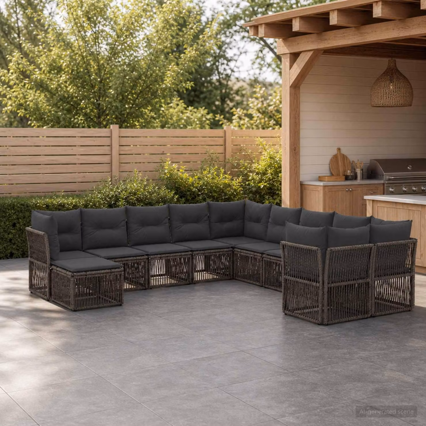 Maison Exclusive - Set da giardino composto da 11 pezzi, divano, colore grigio, realizzato in rattan sintetico