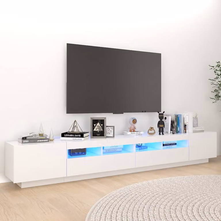 vidaXL Mobile Porta TV Moderno con Luci LED Integrate Bianco L: 260 cm, P: 35 cm, H: 40 cm