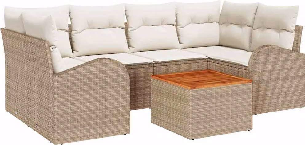 Set Divano da Giardino 7 pcs Beige e Crema polyrattan