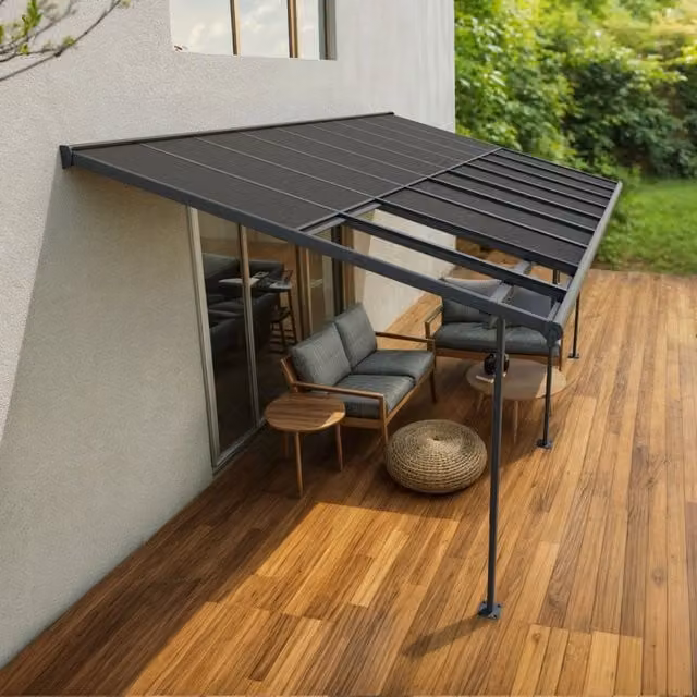 Pergola addossata Palram Canopia Sierra Cabrio in alluminio e policarbonato, colore grigio, L: 5.6 m x P: 3 m – 1