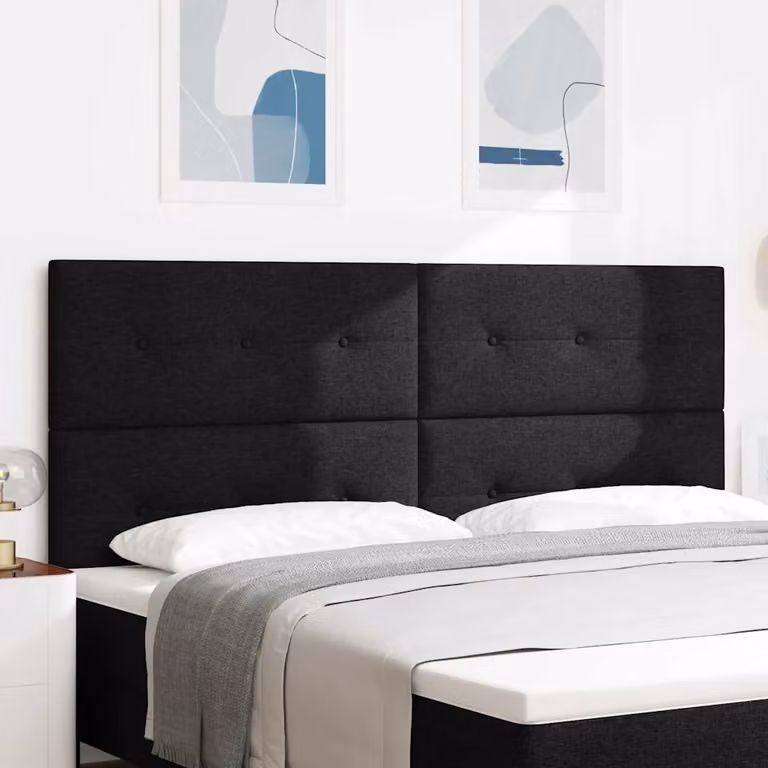 Testiera per letto regolabile in altezza vidaXL in tessuto nero con struttura in legno di pino, larghezza: 200 cm