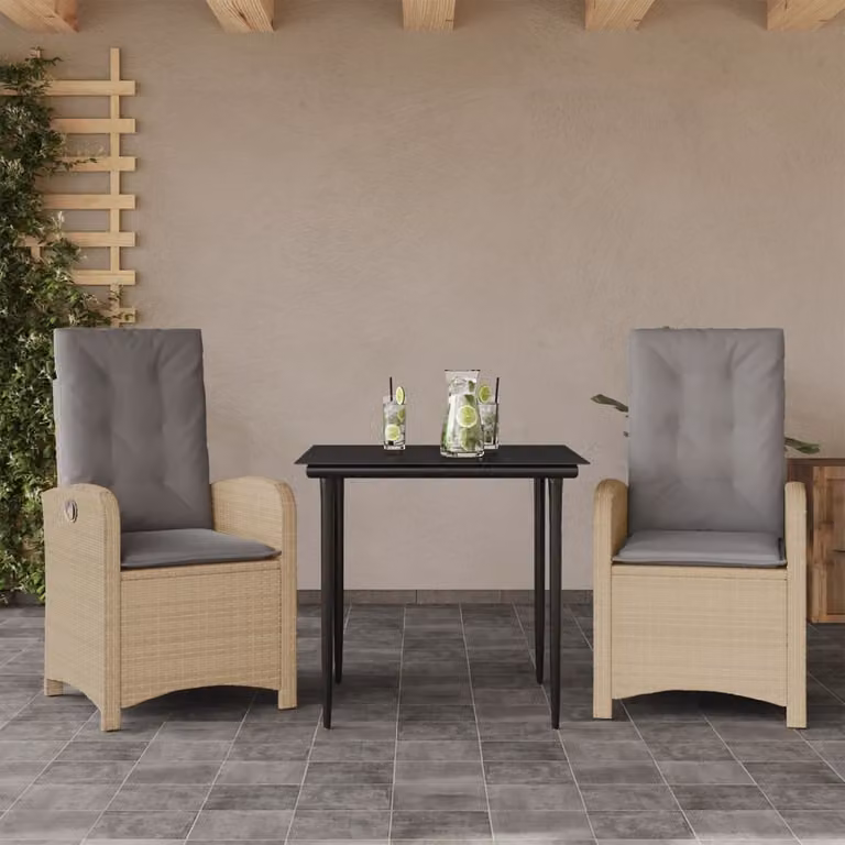 Maison Exclusive - Set da pranzo da giardino 3 pezzi con cuscini, miscela di poly rattan beige