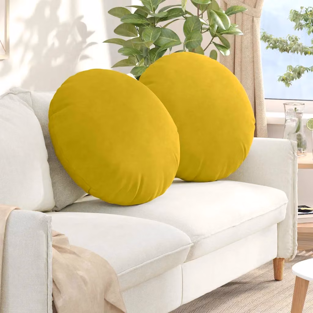 Set di 2 cuscini per seduta rotondi vidaXL in velluto giallo con rivestimento rimovibile, Ø 60 cm x 21 cm