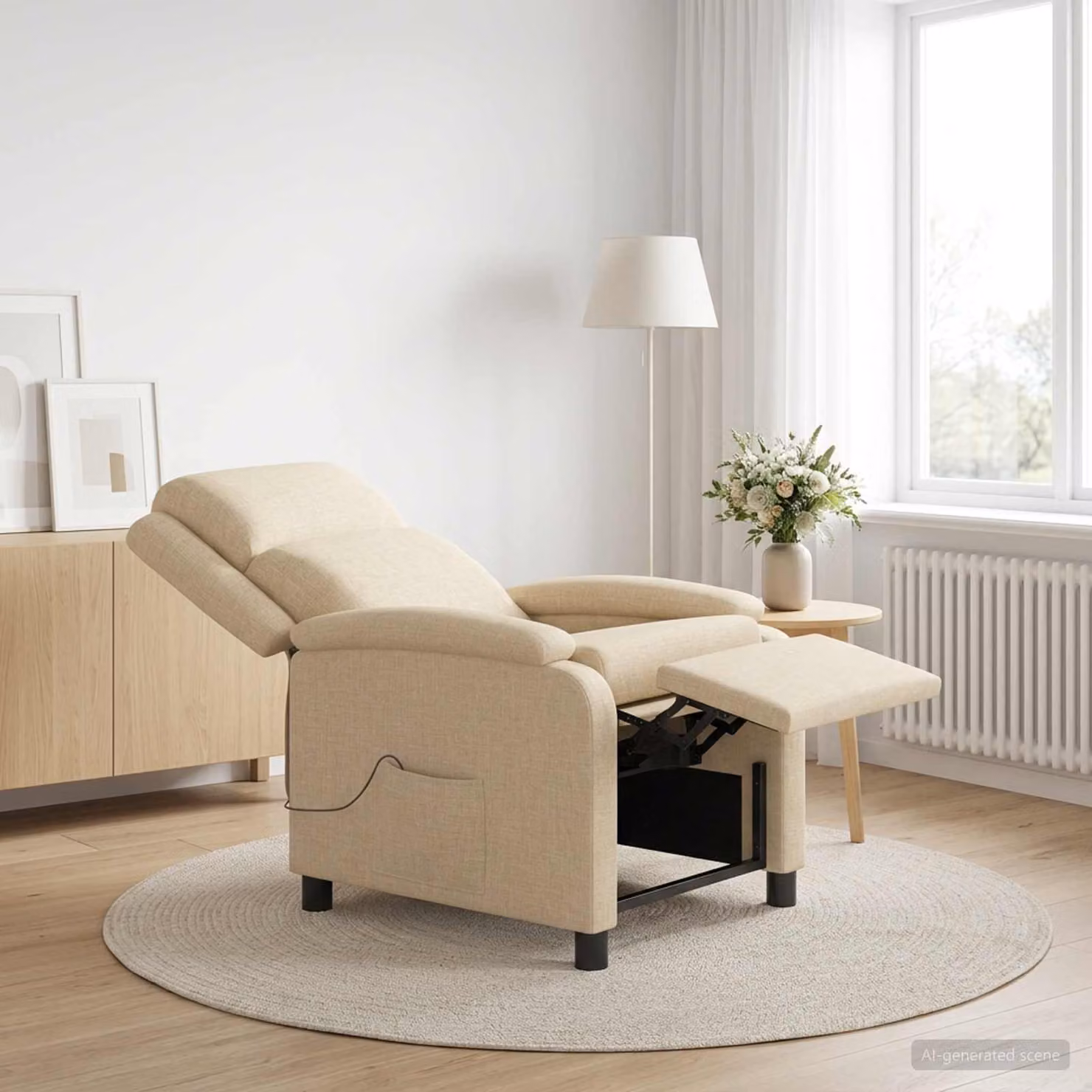 Poltrona relax reclinabile vidaXL in tessuto beige con braccioli per soggiorno e ufficio