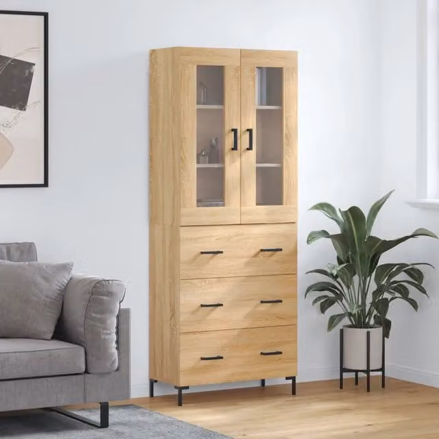 Credenza-Buffet-Armadio da cucina Rovere Sonoma 69,5x34x180 cm in Legno Multistrato 642043