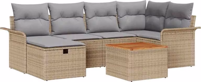 Set Divano da Giardino con cuscino 7 pcs Beige polyrattan