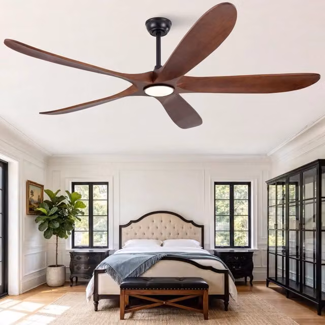 Ventilatore da soffitto con luce LED dimmerabile, timer e telecomando in legno noce e nero
