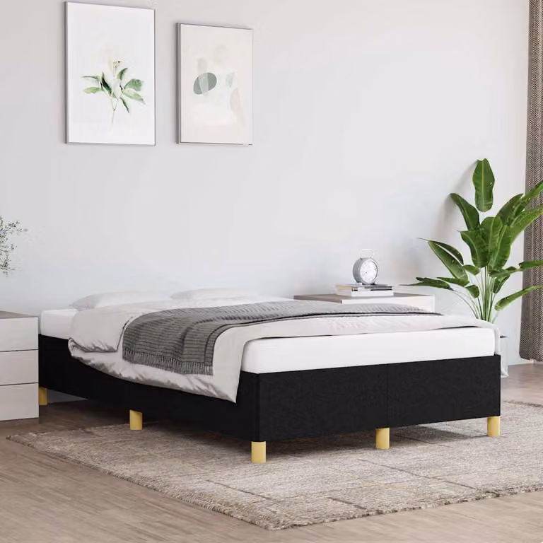 vidaXL Giroletto imbottito in tessuto nero con doghe in legno L/P: 120 x 200 cm
