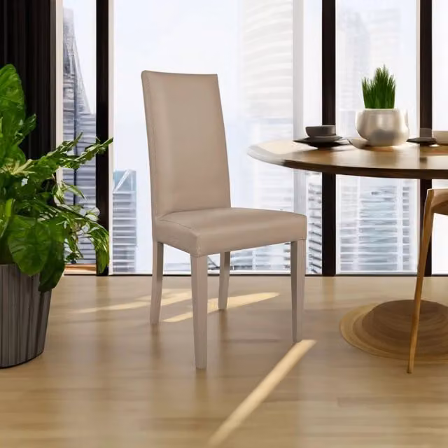 Set di 2 sedie Nancy in ecopelle colore beige con struttura in legno di faggio e finitura opaca – 1