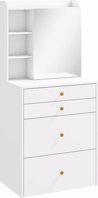 Tavolo da trucco HOMCOM con specchio, sgabello, armadietto, cassetti e ripiani, bianco