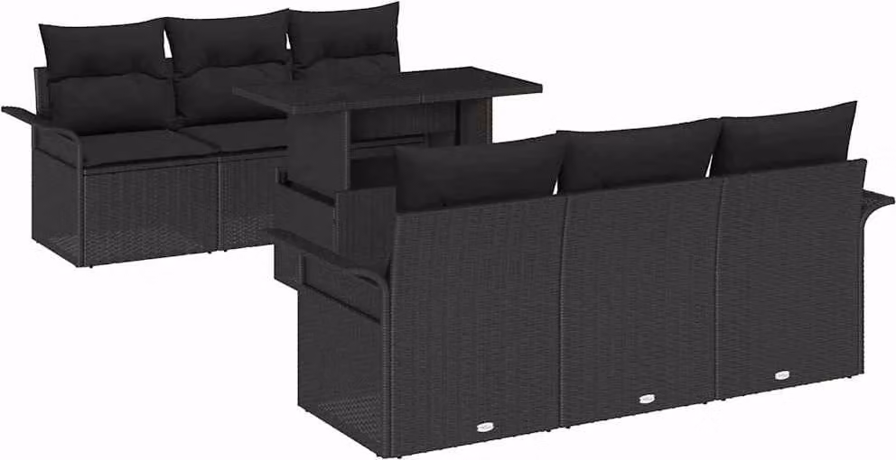 Set Divano da Giardino 7 pcs Nero Rattan in Polipropilene