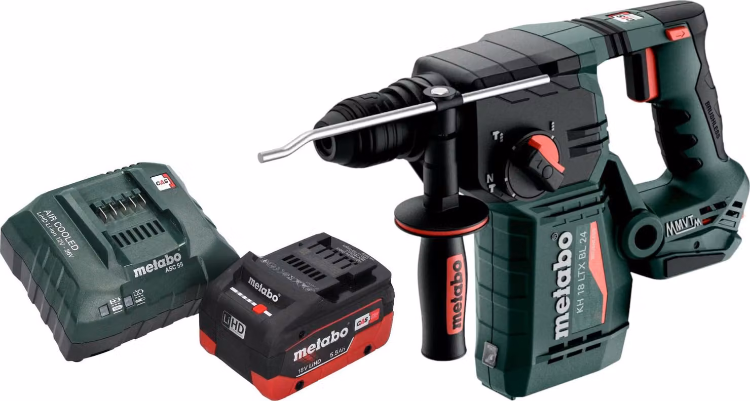 Martello perforatore a batteria Metabo KH 18 LTX BL 24 18 V 2,2 J SDS Plus Brushless + 1x batteria LiHD 5,5 Ah + caricabatteria