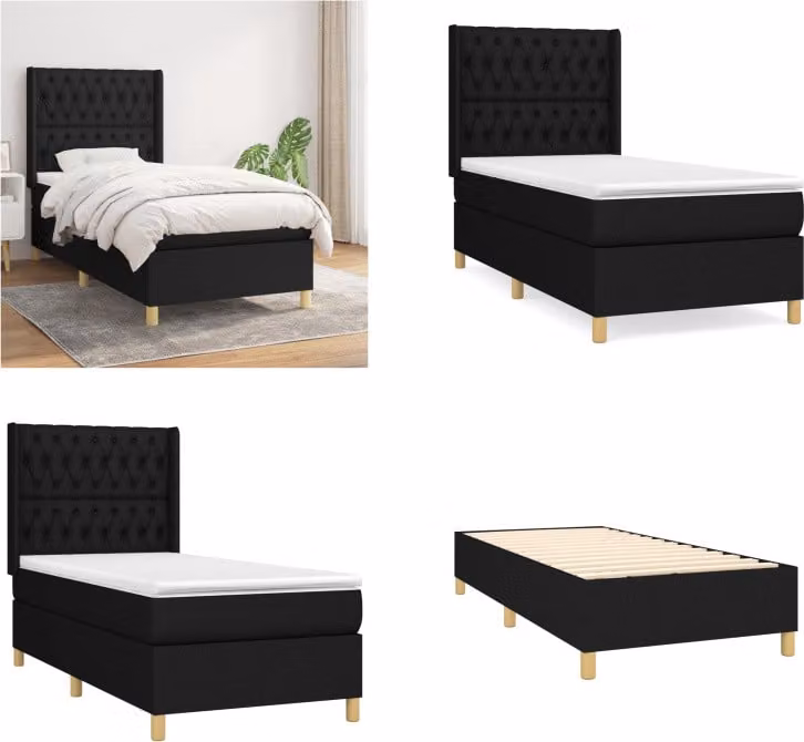 vidaXL Letto a molle con materasso nero 100x200 cm in tessuto - Letto a molle - Boxspringbetten - Bett - Schlafzimmermöbel