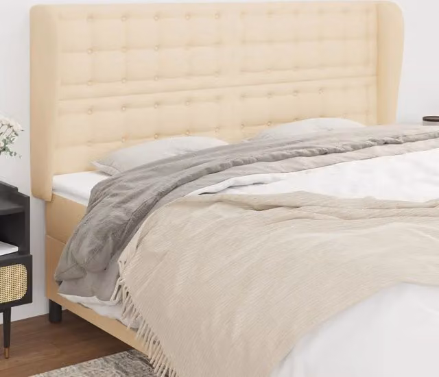 Testiera ad orecchio vidaXL in tessuto beige con struttura in legno e larice L: 203 cm, P: 23 cm, H: 118/128 cm