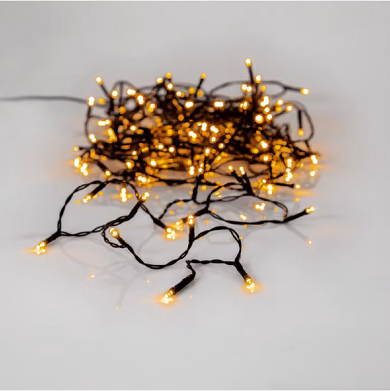 Catena luminosa a LED - Serie GOLDEN LED - 180 LED di colore bianco caldo intenso - Lunghezza: 12,6 metri - Cavo nero - Adatta per uso esterno
