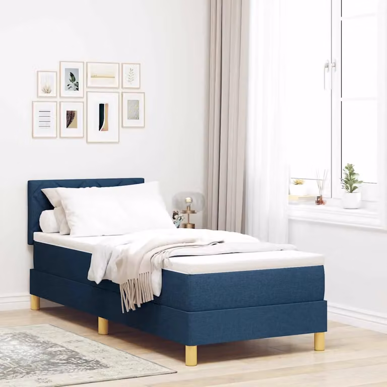 Letto ibrido con testiera vidaXL in tessuto blu, L 80 cm x P 200 cm x H 140 cm