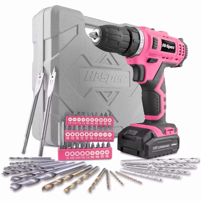 Trapano avvitatore a batteria - Trapano a batteria 12 V - Set da 50 pezzi - 20 Nm - Rosa