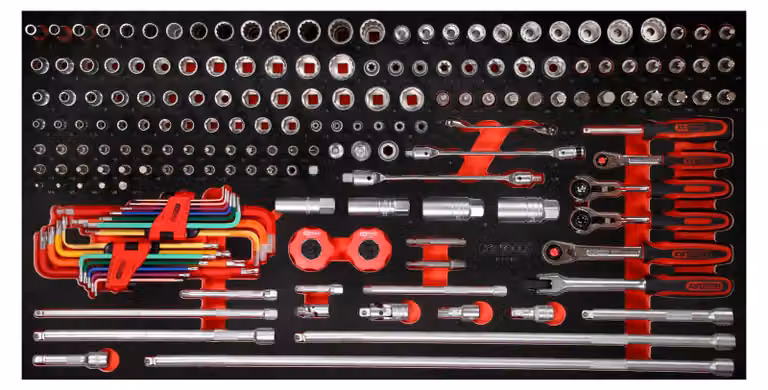 KS TOOLS Set di chiavi a bussola da 1/4" + 3/8" con inserto in schiuma 183 pezzi - 813.0183