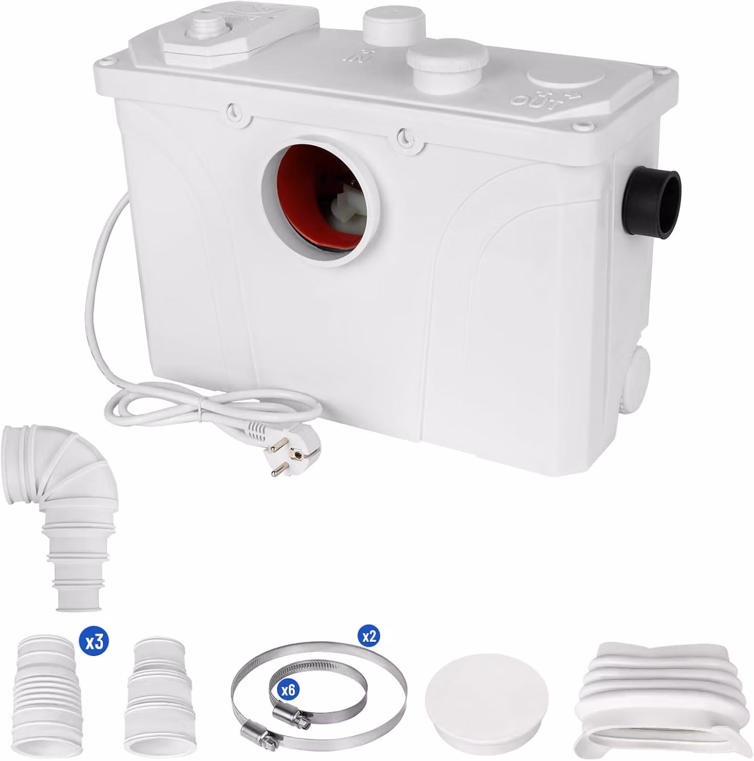 Trituratore sanitario, 700 W, pompa per acque reflue, 190 l/min, verticale, portata a 7 metri, con 4 ingressi per l'acqua, adatto per pompe per WC, docce, vasche da bagno e lavabi