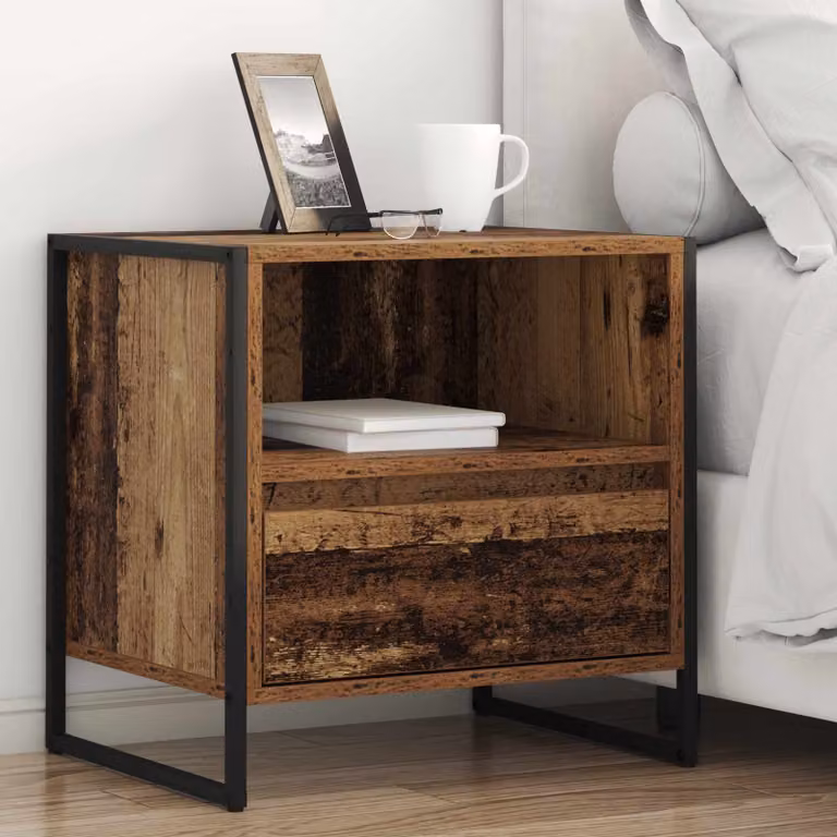 Comodino in stile industrial vidaXL in legno e metallo, colore marrone, L 50 cm x P 39,5 cm x H 50 cm