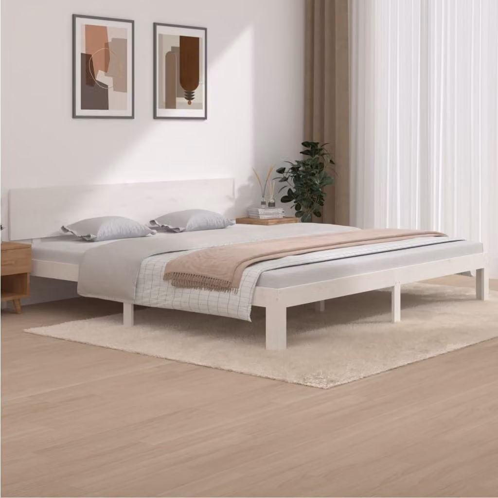 The Living Store Letto in legno massiccio di pino bianco 200x200 cm
