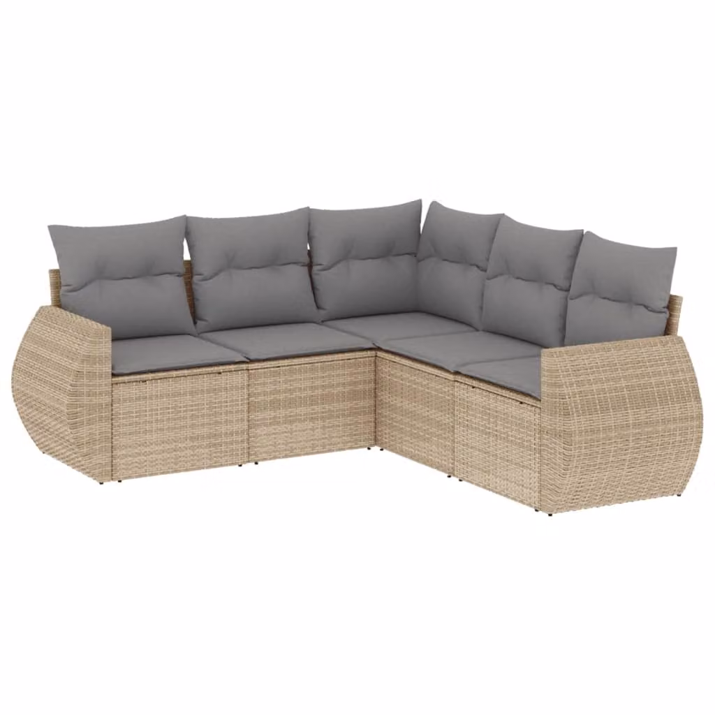 Set Divano da Giardino 5 pz con Cuscini Beige in Polyrattan