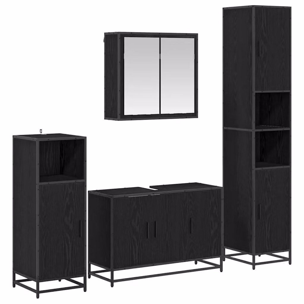 Set di mobili per il bagno moderno vidaXL composto da mobile lavabo e armadietto con specchio in rovere e nero – 2