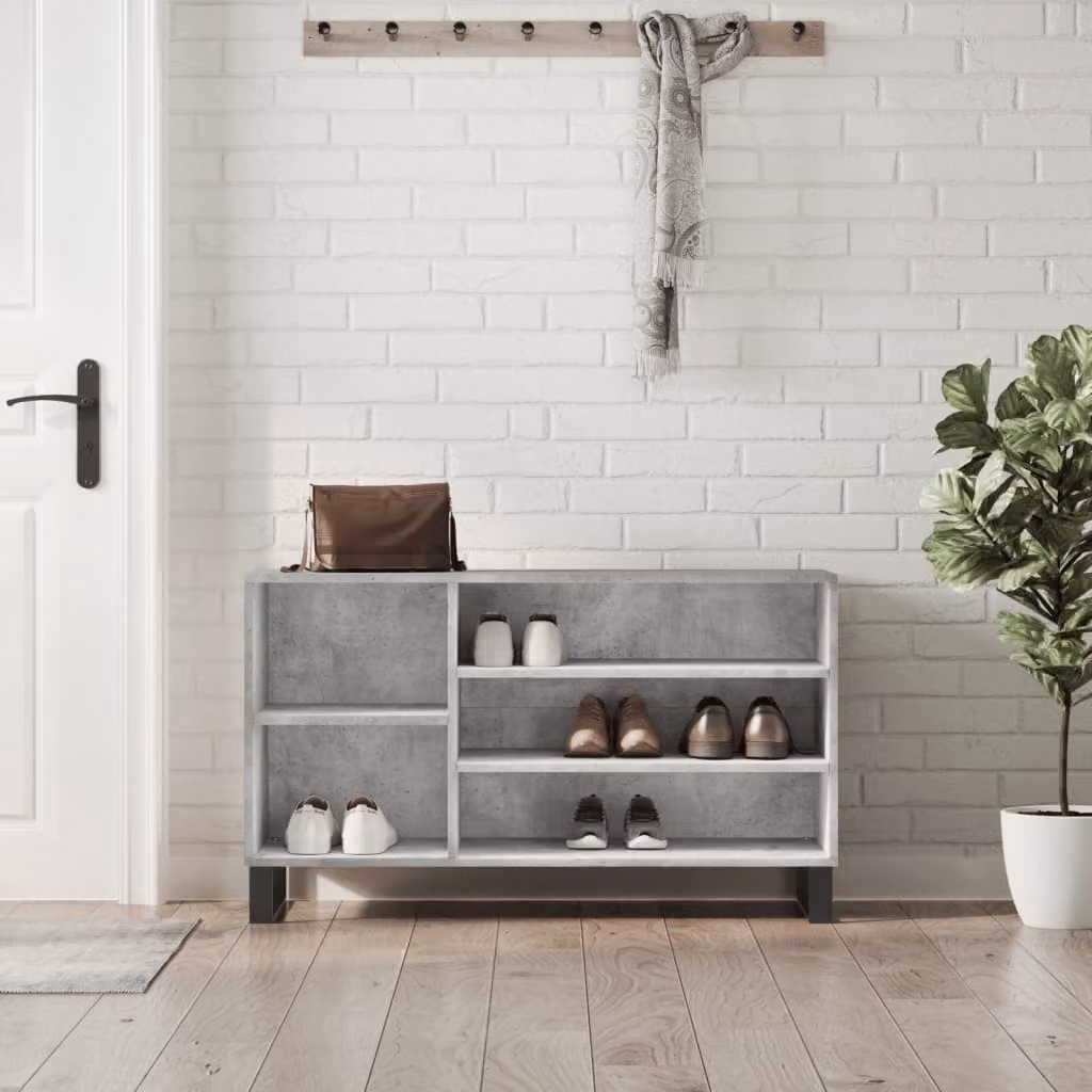 Scarpiera moderna vidaXL in legno e metallo, Grigio, L 102 x P 36 x H 60 cm