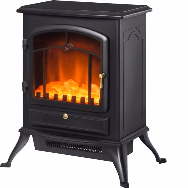 Camino Elettrico da Terra con Effetto Fiamma Aosom Nero L: 45 cm, P: 28 cm, H: 54 cm con Potenza 1000W/2000W